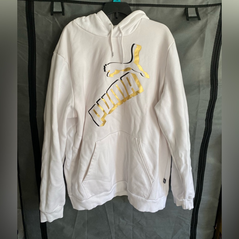 Brand: Puma Size: Large Color: White with Gold and White lettering.